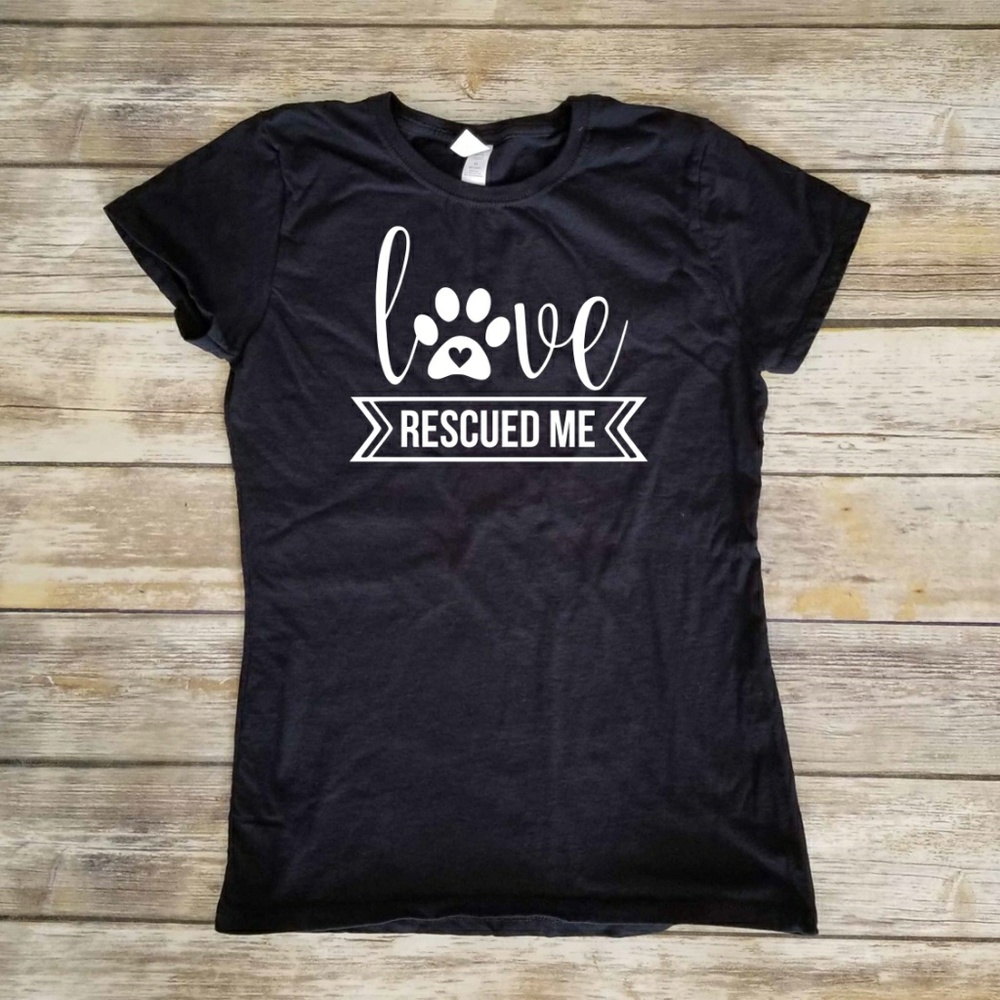 Love Rescued Me - Paw, Dog, Heart, ladies fitted